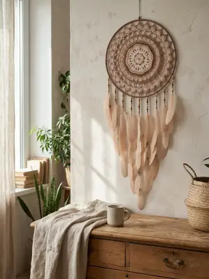 Béžový Lapač zlých snů Pouštní mandala 40 x 115 cm