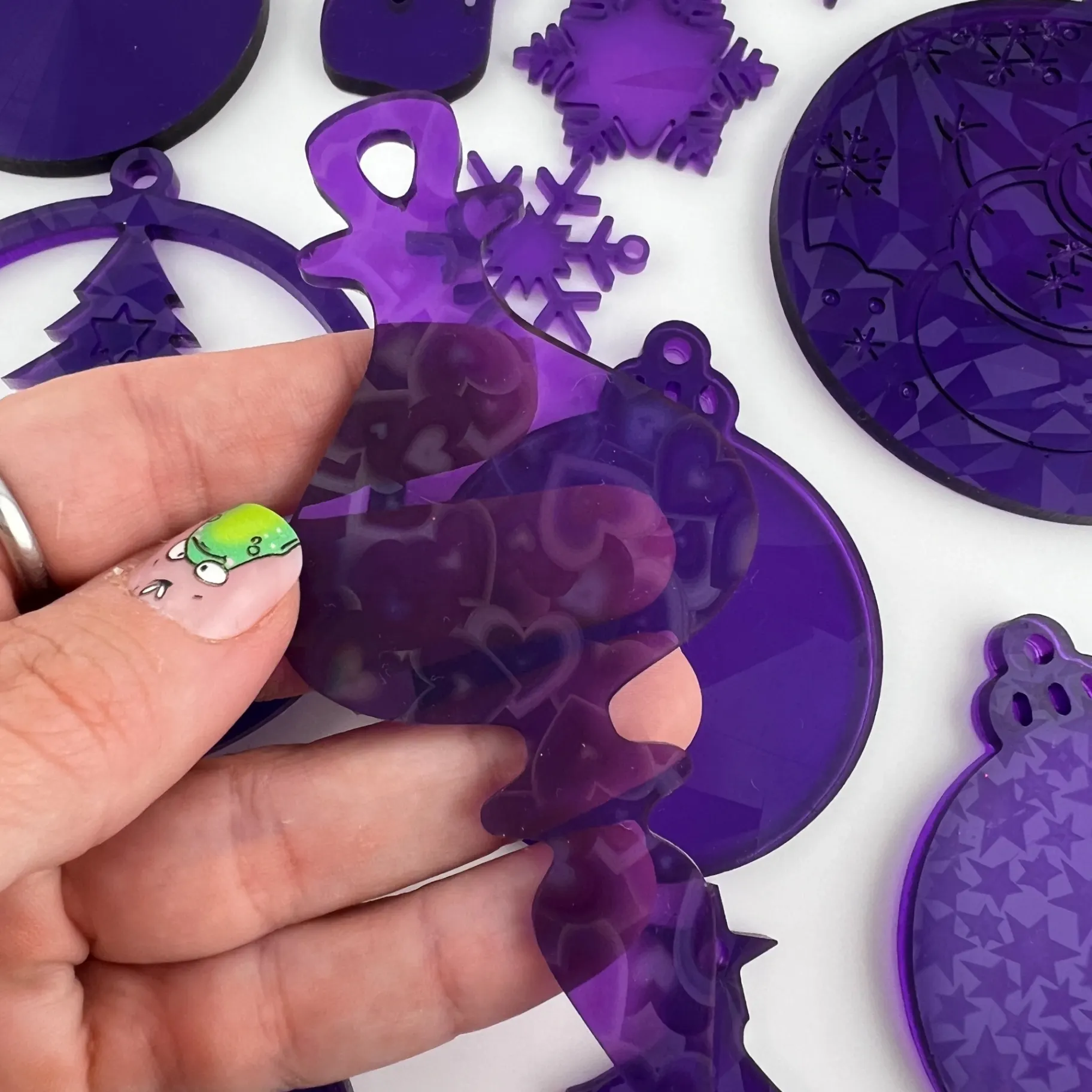 Sada vánočních ozdob, pryskyřice, 12 kusů, fialová 2
