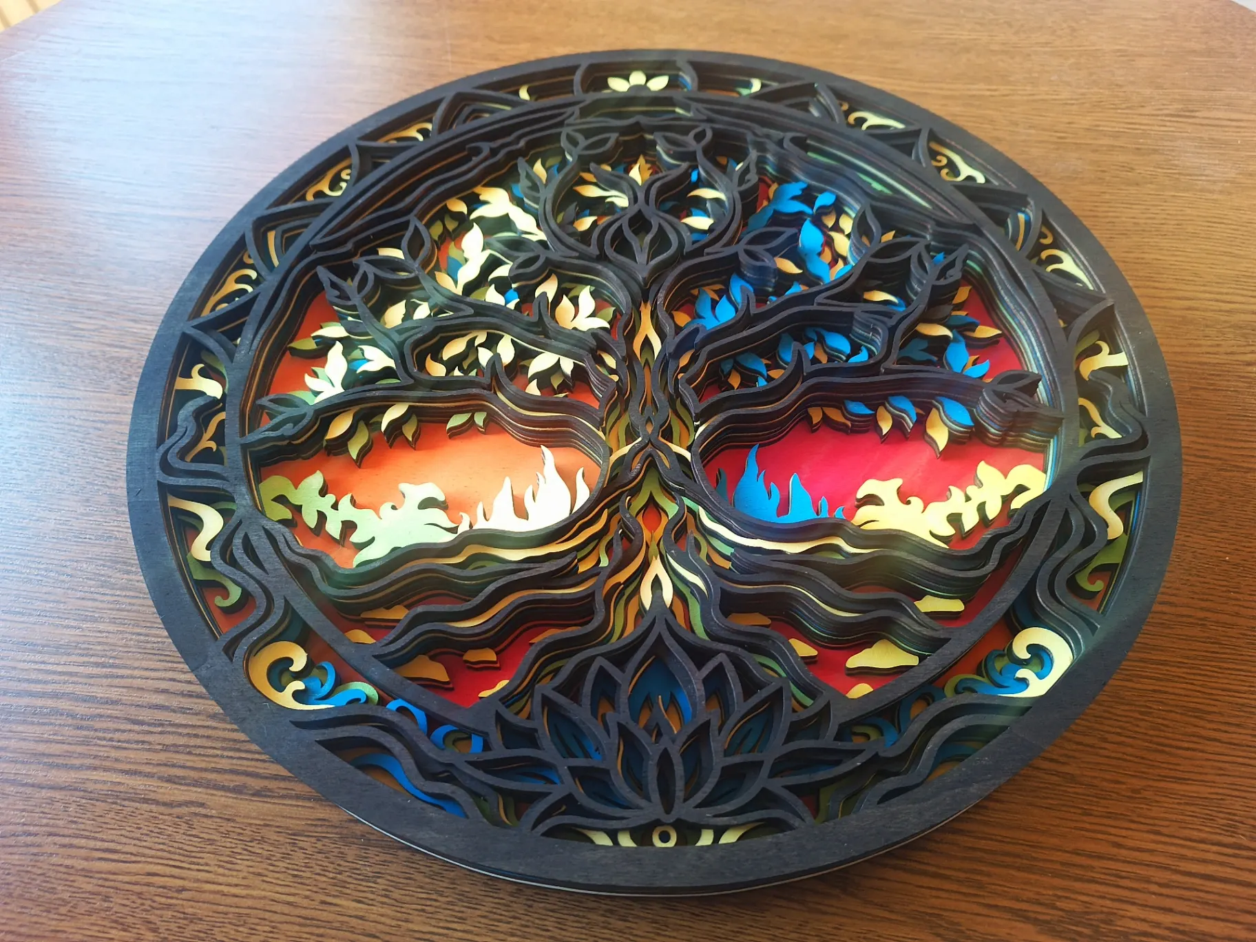 Mandala Strom Života, barvená, lakovaná, 40cm 3